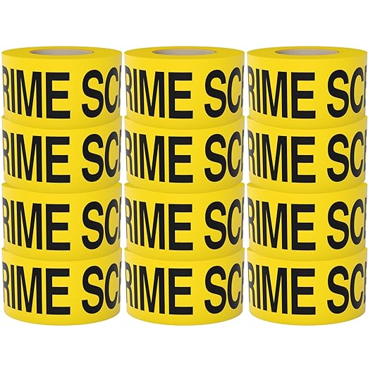 Crime Scene Do Not Cross Tape 12 Pack 3 inch x 1000 feet, Bright Yellow with a Bold Black Print for High Visibility • Tear Resistant Design