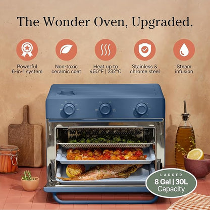 Our Place Large Wonder Oven | 6-in-1 Stainless Steel Air Fryer Toaster Oven Combo with Basket, Rack, Pan & Tray | 3-Rack, 32 QT, Large Capacity - Toast, Roast, Bake, Reheat, Broil & Steam | Blue Salt
