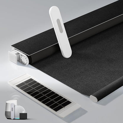 No Drill Motorized Blinds with Remote, Blackout Automatic Blinds with Solar Panel, Cordless Smart Electric Roller Shades for Windows, Black, 35½ x 72
