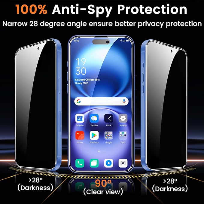 4+4 Pack Privacy Screen Protector for iPhone 16 Plus 6.7-Inch with 4 Pack Camera Lens Protector, Anti Spy Tempered Glass Film 9H Hardness Case Friendly