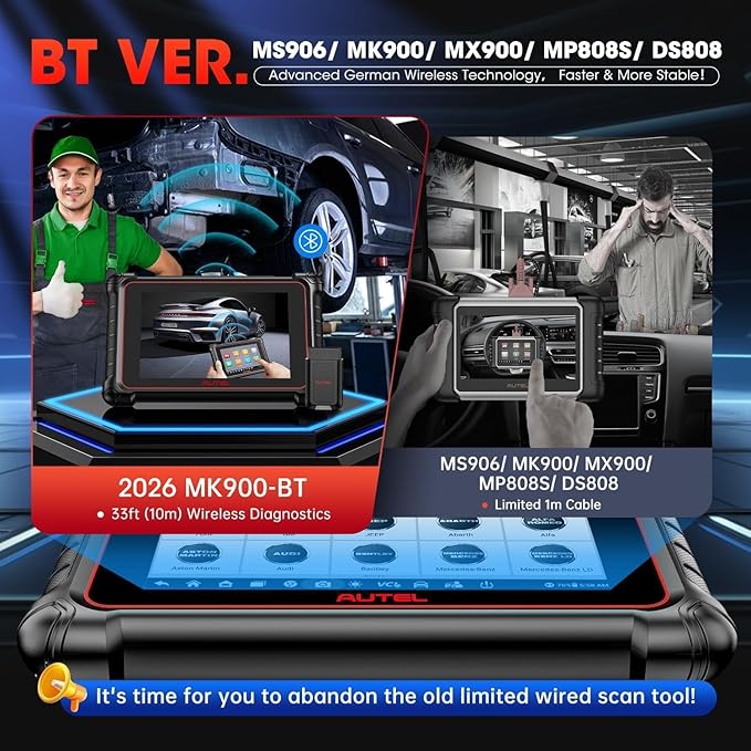 Autel Scanner MaxiCOM MK900BT, 2026 MK900-BT Bidirectional Diagnostic Scan Tool, 2.0 BT Ver. of MK900 MX900, 8in Up of MK808S MK808BT PRO MX808S MK808Z, 40+ Reset, 3K+ Active Tests, CAN FD & DoIP, FCA