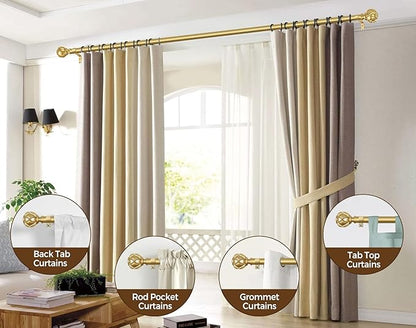KAMANINA Gold Curtain Rod 32 to 58 Inch(2.6-4.8Ft), 7/8 Inch Single Adjustable Curtain Rods for Windows 28 to 48, Decorative Drapery Rods with Netted Texture Finials