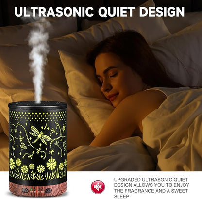 Essential Oil Diffuser 120ML Metal Aromatherapy Diffuser, Cool Mist Humidifier with Auto Shut-Off Protection 7 Color Lights for Home Office Spa (Dragonfly)