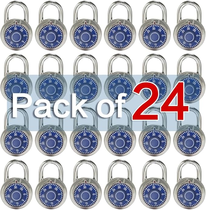 LanuBe Standard Dial Combination Lock, 2 in. Wide, with Different Combinations, Blue Turnplate, Pack of 24; Lock for School, Employee, Gym Sports Locker, Case, Toolbox and so on