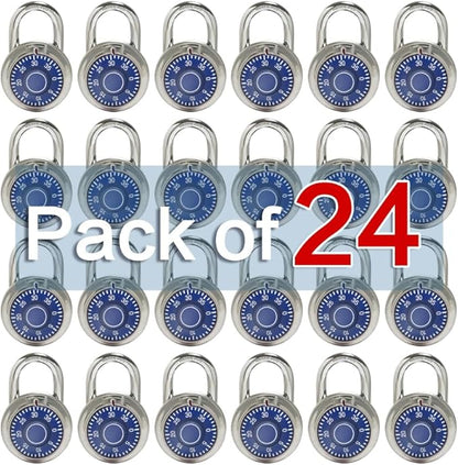 LanuBe Standard Dial Combination Lock, 2 in. Wide, with Different Combinations, Blue Turnplate, Pack of 24; Lock for School, Employee, Gym Sports Locker, Case, Toolbox and so on