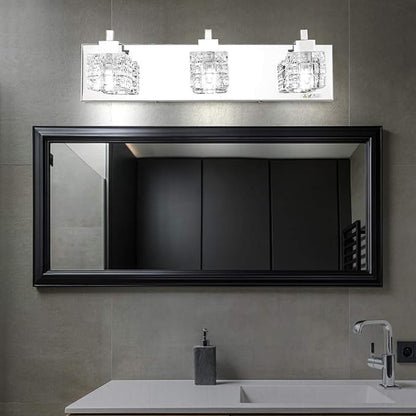 TRLIFE Bathroom Vanity Light Fixtures, Modern Bathroom Lights Over Mirror 3 Lights Vanity Light 19inches Crystal Vanity Light Fixture