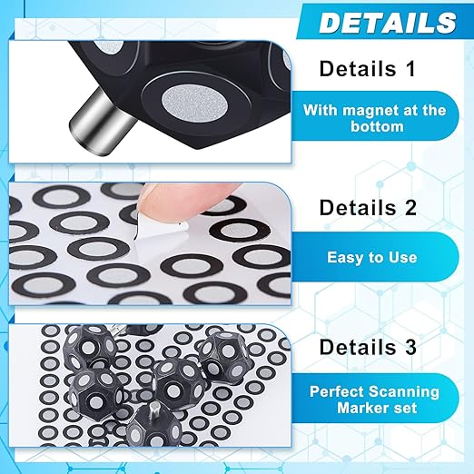 Kingdder 10 Pcs Multi-Angle Marker Set 4 Sheet 200 Point 6.0 mm 3D Scanner Markers Dot Stickers Scanning Spray Scanner Turntable Compatible Tracking Dot Reference Point for 3D Scanning