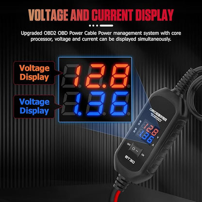 OBD2 Vehicle ECU Emergency Power Supply Cable - OBD II Car Memory Saver Cable with Over-Current, Over-Voltage, Polarity Reverse Protection