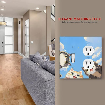 Wallplates Orange Gray Cute Cat Sky Cloud Cat S Paw 1 Toggle 1 Duplex Switch Plate Electrical Gfci Faceplate Decorative Light Switch Covers For Kids Room Nursery Decor