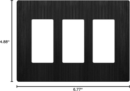 LIDER Brushed Finish Decorator Switch Cover, Screwless Wall Plate, Mid-Size 3-Gang 4.88" x 6.77", Unbreakable Polycarbonate Thermoplastic, UL Listed, LSWP-33M-BBK, Brushed Black