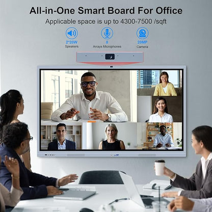 65" 4K Smart Board Interactive Digital Whiteboard, 8 + 256 GB Smart Board | Ultra-HD Display, Android Dual System & 20MP Camera | Touchscreen Electronic Smartboard for Classroom, Office