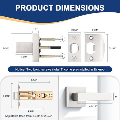 KNOBWELL 6 Pack Brushed Nickel Interior Door Knob, Heavy Duty Passage Lever Door Handle for Closet Hallway Satin Nickel Indoor Door Handle(No Lock)