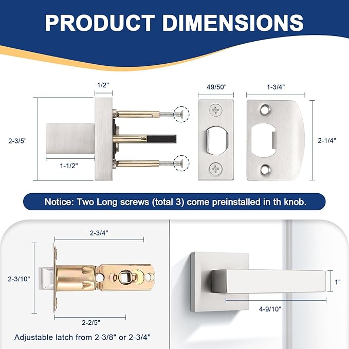 KNOBWELL 5 Pack Passage Door Handle Brushed Nickel Interior Door Knob, Pull Only Door Levers for Closet Hallway Satin Nickel Modern Door Lever(No Lock)