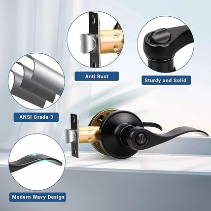 Knobonly 5 Pack Matte Black Door Lever Privacy Door Handles, Zinc Alloy Door Handle Interior, Keyless Lock for Bedroom or Bathroom