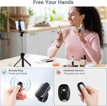 Phone Camera Ring Remote Control with Zoom in/Out, Rechargeable Shutter with Front/Rear Camera Switch for iPhone Android iPad, Hands Free Remote Ring for Photo & Video Recording Content Creator
