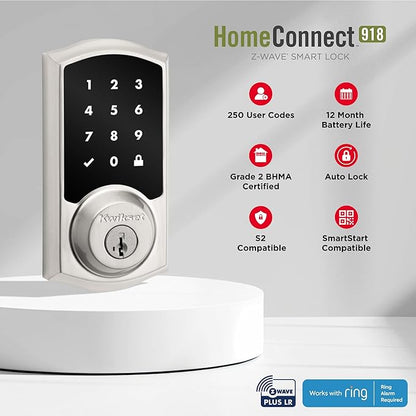 Kwikset HomeConnect 918 Traditional Z-Wave Long Range Enabled Touchscreen Lock Works with Ring Alarm, Samsung SmartThings Hub Required, Sold Separately in Venetian Bronze