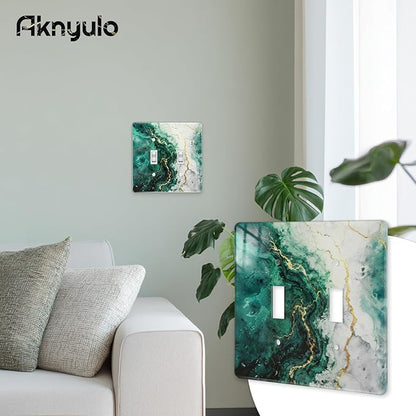 Modern Abstract Lexury Dark Turquoise Teal Blue Gray Marble Textured Light Switch Wall Plate Plates Decorative Electrical Outlet Cover Plates Acrylic Double Wall Outlet Covers Switch Plates