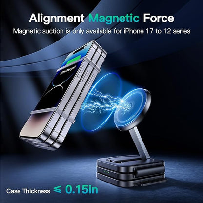 JARGO 3 in 1 Wireless Charging Station for Apple Devices, Foldable iPhone Charging Station for iPhone 17/16/15/14/13/12, Apple Watch & AirPods with Magsafe, Travel Essentials Wireless Charger (Black)