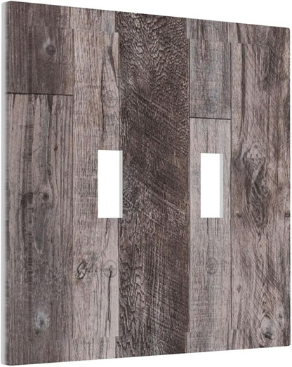 Decorative Switch Plates Rustic Dark Grey Wood Retro Country Wooden 2 Gang Double Toggle Outlet Light Switch Cover Wall Plate Electrical Faceplate for Farmhouse Cabin Decor