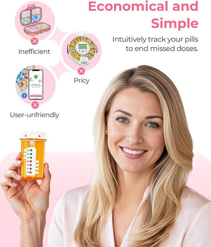 Pill Reminder for Easy Tracking Without Refills, Reusable Pill Tracker for Vairous Bottles, Arthritis-Friendly & Anti-Slide Medication Tracker, Compact Medicine Reminder for Pet Meds, White, 2-Pack