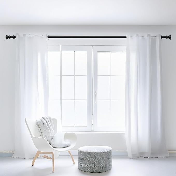 Deco Window Adjustable Curtain Rod for Windows 18 to 44 Inch (Pack of 1) Extendable Heavy Duty 1 Inch Iron Drapery Pole with Finials Wall Mounted French Door Curtain Rods (Black)