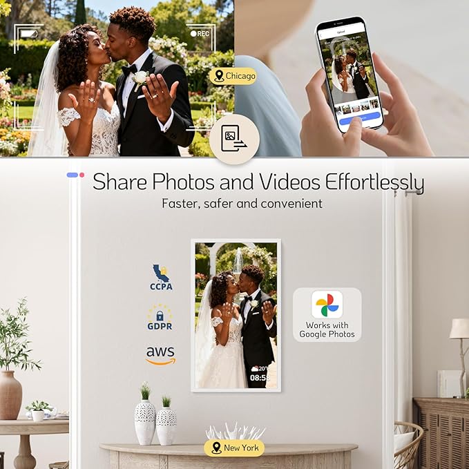 NexFoto 32 Inch Touchscreen Large Digital Picture Frame, 64GB WiFi Electronic Photo Frame, Add Photos from Google Photos, Easy to Share Videos, Gifts for Christmas/Mom/Grandparents, White