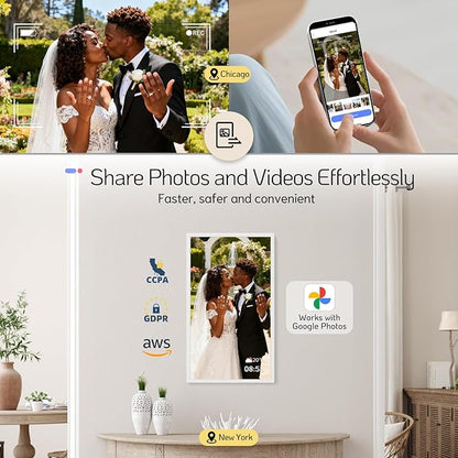 NexFoto 32 Inch Touchscreen Large Digital Picture Frame, 64GB WiFi Electronic Photo Frame, Add Photos from Google Photos, Easy to Share Videos, Gifts for Christmas/Mom/Grandparents, White
