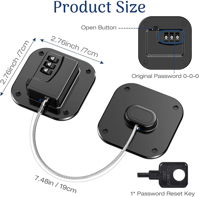Fridge Refrigerator Lock with Combination, Heavy Duty Lock for Cabinet, Drawers, Closet, Safety Easy Install No Keys Needed (Black-4Pack)