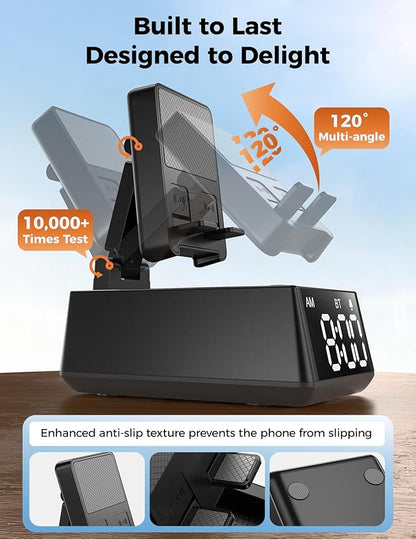 Bluetooth Speaker Birthday Gift for Men:Induction Cell Phone Stand HD Sound Valentines Gifts For Him Her Adult Teen,Anti-Slip Phone Holder Kitchen Gadget Women Mom Wife,Dad Husband Boyfriend(Black)