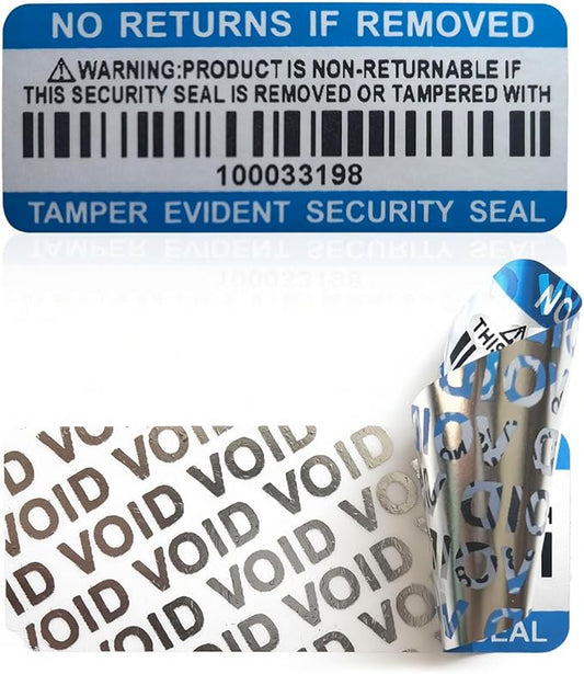 Tamper Evident Proof Barcode Stickers with Individual Serial Number Security Warranty Void Sticker,Sealing Label for Package(120pcs 2x0.8in Blue Matte Silver)