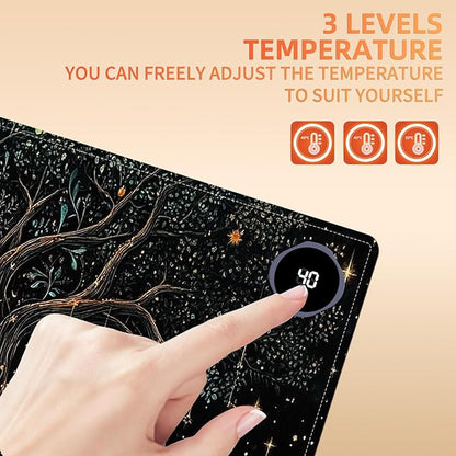 Heated Mouse Pad 31.5x13 in 3-Temp Fast Heating Desk Mat with Auto Timer Warmer for Hands Wrist Pain Relief Waterproof Keyboard Mat for Office, Gaming, Home, Moonlit Tree Art