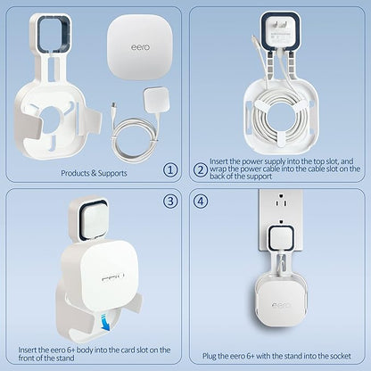 Wall Mount Holder for EERO 6+ Mesh WiFi System, Space Saving Outlet Wall Mount Bracket for EERO 6+ Router with Cord Management and Easily Moved(2 Pack)