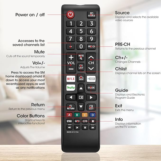 6 Pack Remote for All Samsung TV Remote, Replacement Compatible with All Samsung Smart TVs, Series TVs, LCD, LED, 3D, HDTV