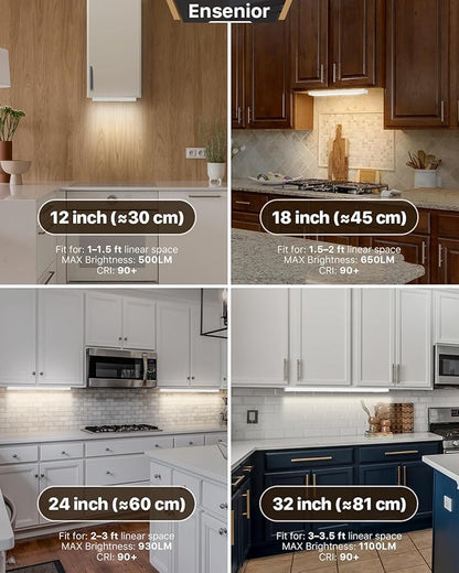Ensenior 32 Inch Hand Wave LED Under Cabinet Lighting Plug in or Hardwired with Dimmable 5CCT CRI 90+ 2.4G Wireless Sync, Under Counter Lights with for Kitchen, 120V, 18W 1100LM