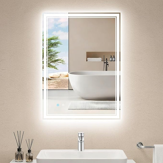 20"x28" LED Bathroom Mirror with Anti-Fog, Dimmable Backlit + Front Lit, 3 Colors LED Bathroom Vanity Mirror for Wall, Memory Function, Shatter-Proof Glass, ETL Listed(NHYJ5722D-NA)