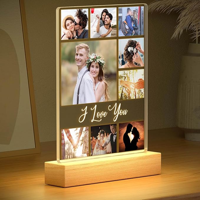 Custom Picture Frame with Photo, Personalized Photo Frame with Night Light, Customized Picture Frames, Personalized Valentines Day Gifts for Women Men Her Him Girlfriend Boyfriend Couple