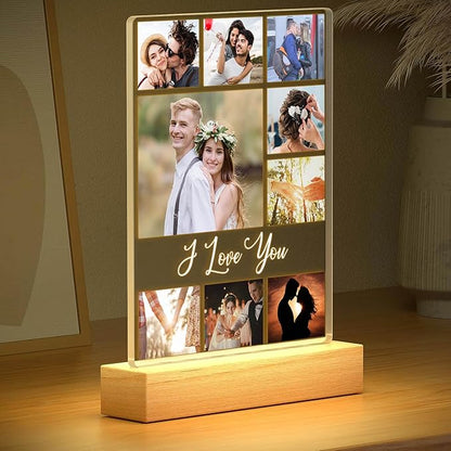 Custom Picture Frame with Photo, Personalized Photo Frame with Night Light, Customized Picture Frames, Personalized Valentines Day Gifts for Women Men Her Him Girlfriend Boyfriend Couple