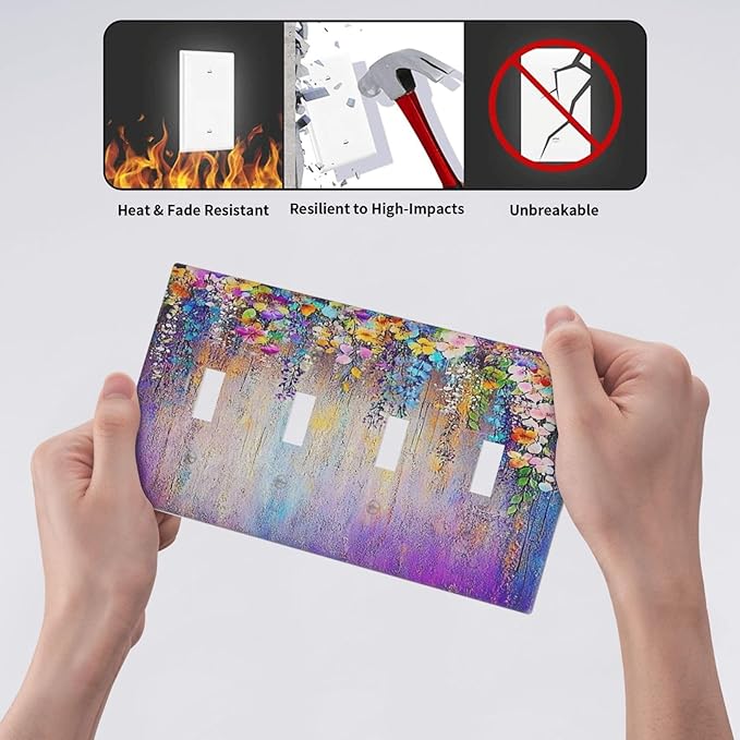 Colorful Country Flower Wildflower Floral Light Switch Covers Quad Toggle Electrical Faceplate 4 Gang Wall Plate Decorative Switch Plates For Bed Room Living Room Decor