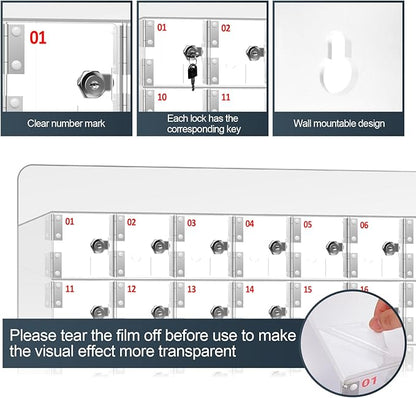 60 A Slots Cell Phone Locker Box, Clear Phone Storage, Acrylic Cell Phone Lock Box with Door Locks and Keys, Wall Mounted Cell Phones Cabinet for Office School Classroom Factory