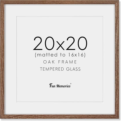 20x20 Picture Frame, Solid Oak Wood 20 by 20 Frame, Square Picture Frame 20 x 20 with mat for 16 x 16, 20x20 Wood Frame for Home Decor, 20 x 20 Poster Frame, Tempered Glass, Walnut Color, 1 Pack