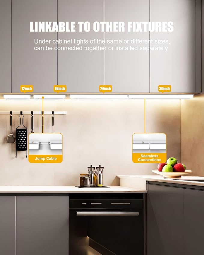 Hardwired Under Cabinet Lighting 36 Inch, 3 Color Settings - Soft White(3000K), Bright White(4000K), Daylight White(5000K), 2 Pack Linkable Dimmable Under Counter Lights for Kitchen, CRI 97