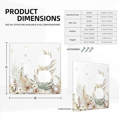 Wallplates Boho Leaves Watercolor Tan Leaf Floral Plant 1 Toggle 1 Duplex Switch Plate Electrical GFCI Faceplate Decorative Light Switch Covers for Bedroom Home Decor