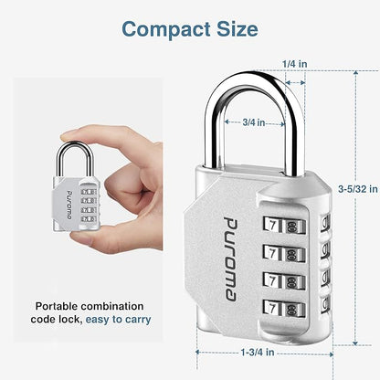 Puroma 4 Pack Combination Lock for Locker 4 Digit Outdoor Waterproof Padlock for School, Gym, Sports, Fence, Toolbox, Gate, Case, Outdoor, Hasp Storage, Cabinets (Silver)