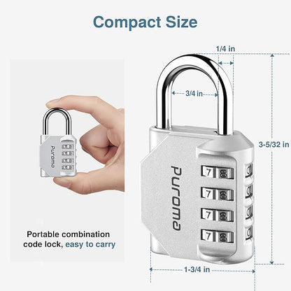 Puroma 4 Pack Combination Lock for Locker 4 Digit Outdoor Waterproof Padlock for School, Gym, Sports, Fence, Toolbox, Gate, Case, Outdoor, Hasp Storage, Cabinets (Silver & Black)