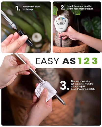 RAINPOINT Soil Moisture Meter for Plants - Accurate Plant Water Meter for Houseplants and Outdoor Plants,Gardening,Farming,No Batteries Needed(White