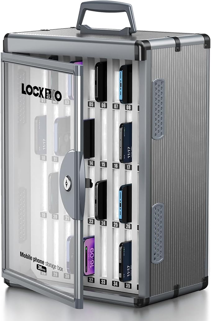 36 Slots Cell Phone Locker for Classroom, Portable Mobile Phone Storage Box with Handle, Phone Lock Box Wall Mounted (Black)