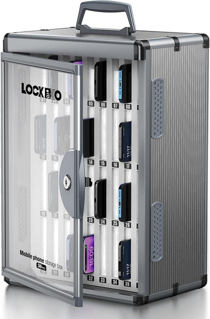 36 Slots Cell Phone Locker for Classroom, Portable Mobile Phone Storage Box with Handle, Phone Lock Box Wall Mounted (Black)