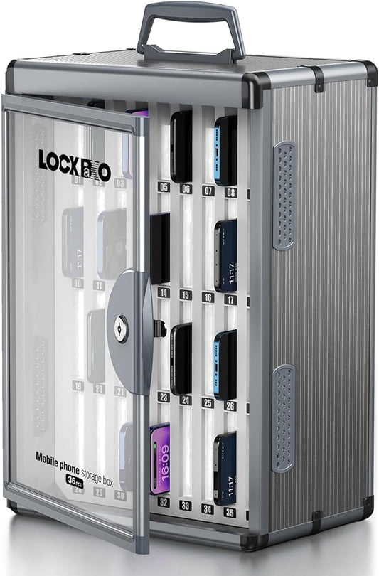 36 Slots Cell Phone Locker for Classroom, Portable Mobile Phone Storage Box with Handle, Phone Lock Box Wall Mounted (Black)