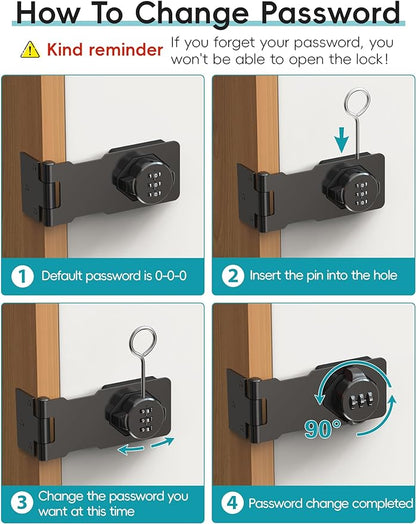 Cabinet Password Hasp Lock, Keyless Combination Lock for Small Doors, Barn, Bathroom, Outdoor, Garage, Garden, Black