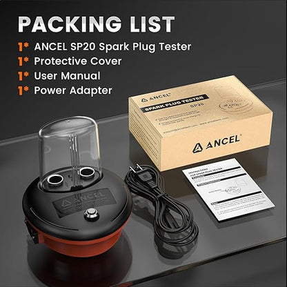 (Upgraded SP02) ANCEL SP20 Spark Plug Tester, One-Click Operation Dual Holes Test, Automotive Motorcycle Spark Tester Tool with Protective Cover for 110-120V Power Supply